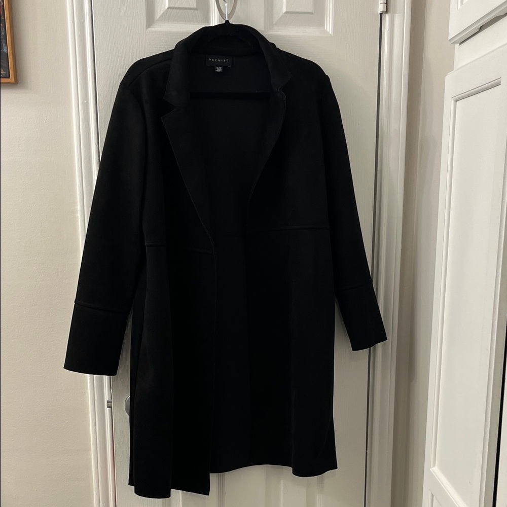 Premise Elegant Black Faux-Leather Coat